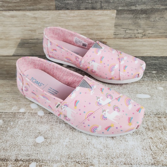 Toms Shoes - Toms Alpargata Womens Shoes Sz 6 Pink Almond Blossom Unicorn Print Slip On Flats